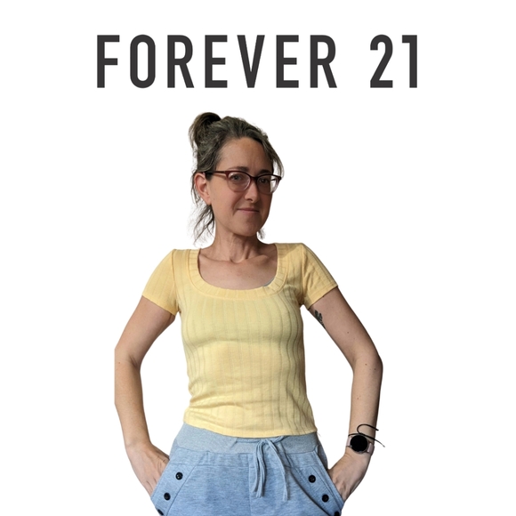 Forever 21 yellow colour, size small, slight crop style T shirt, EUC - Picture 1 of 12